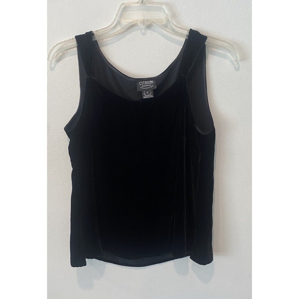 Citron Santa Monica Size S Silk Blend Velvet Top Sleeveless Scoop Neck Black